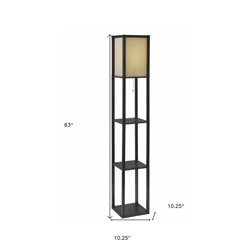 Lampe sur pied colonne 63 "brune avec abat-jour carré beige, Noir, Or
