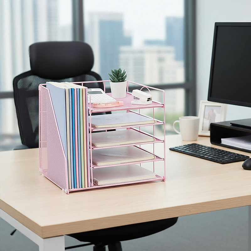 Metal Desk Organiser, Pink