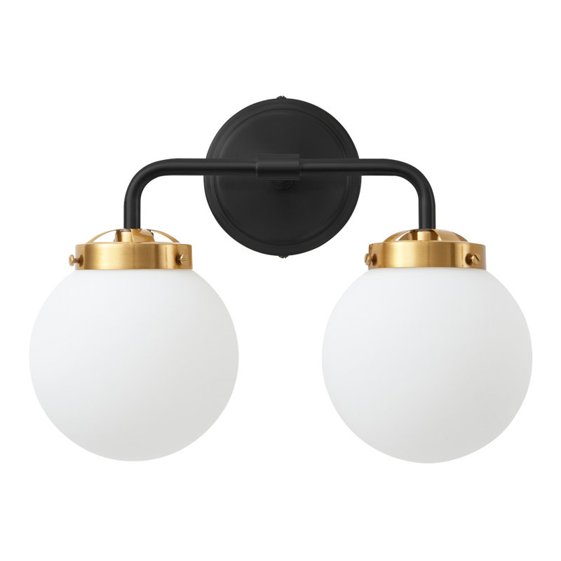 Karlei Dimmable Vanity Light with Hand Blown Glass Globe Shade, White, Black/Gold, 2