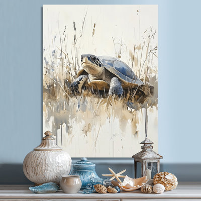 Aquarelle de tortue par la mer I - animaux, impression murale en métal