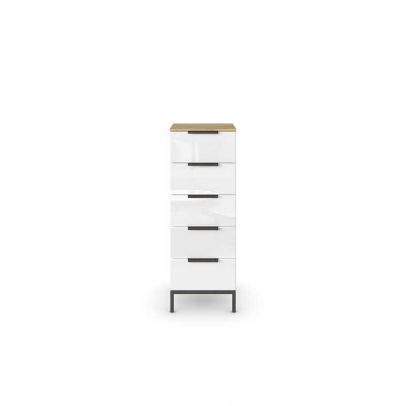 Flipp 5 - Drawer Chest of Drawers, Artisan Oak/White Glass/Graphite