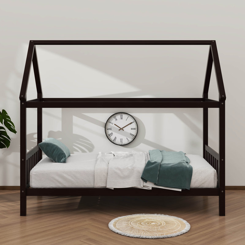 Twin-Sized House-Shaped Children's Bed, Espresso