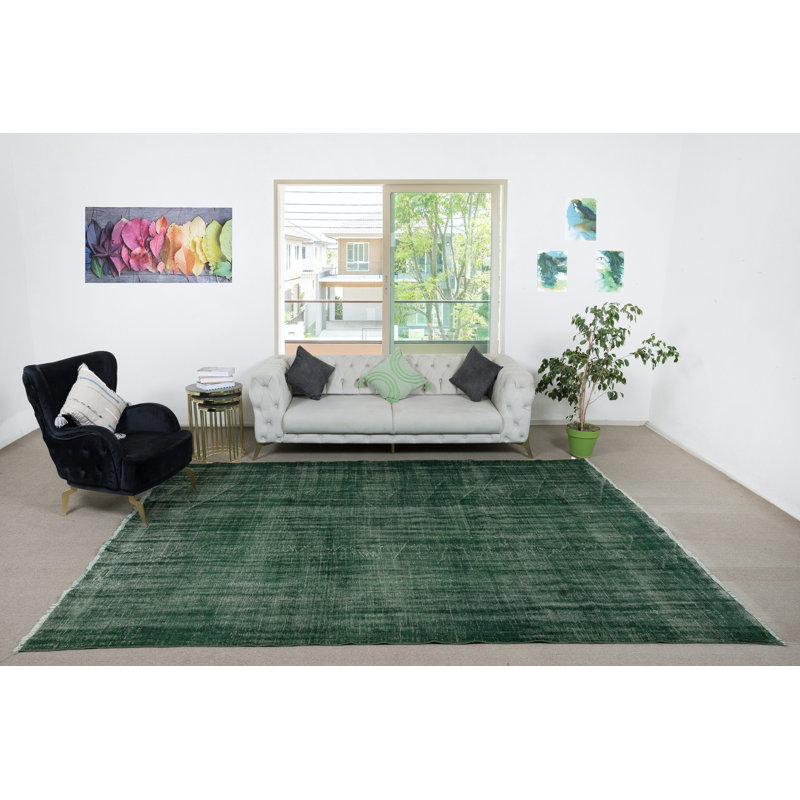 Tapis turc moderne fait à la main vert foncé 8 x 11,3 pi