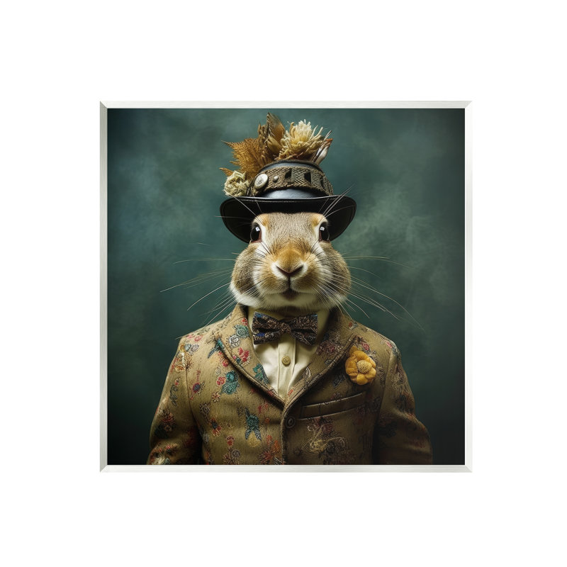 Ba-923-Lapin en bois en costume rétro sur toile