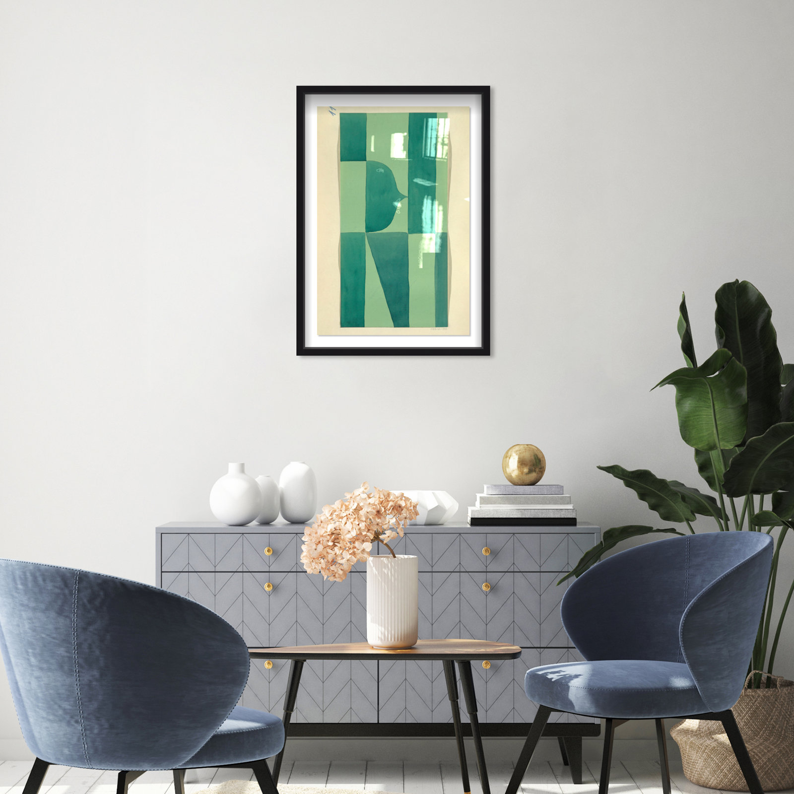 Erickson "Green Abstract" Print by Oliver Gal, 31" H x 21" W, Black