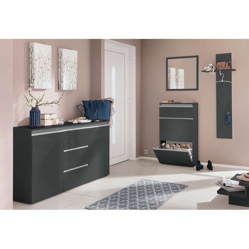 Giammaria 12 Pair Shoe Storage Cabinet, Glossy Anthracite