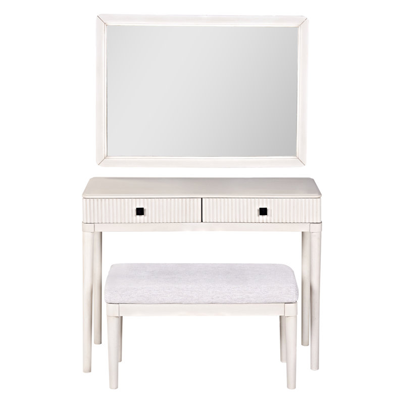 Bureau de coiffeuse moderne avec miroir, ensemble de table de maquillage pour adultes avec tabouret, bureau à domicile, 2 grands tiroirs, blanc