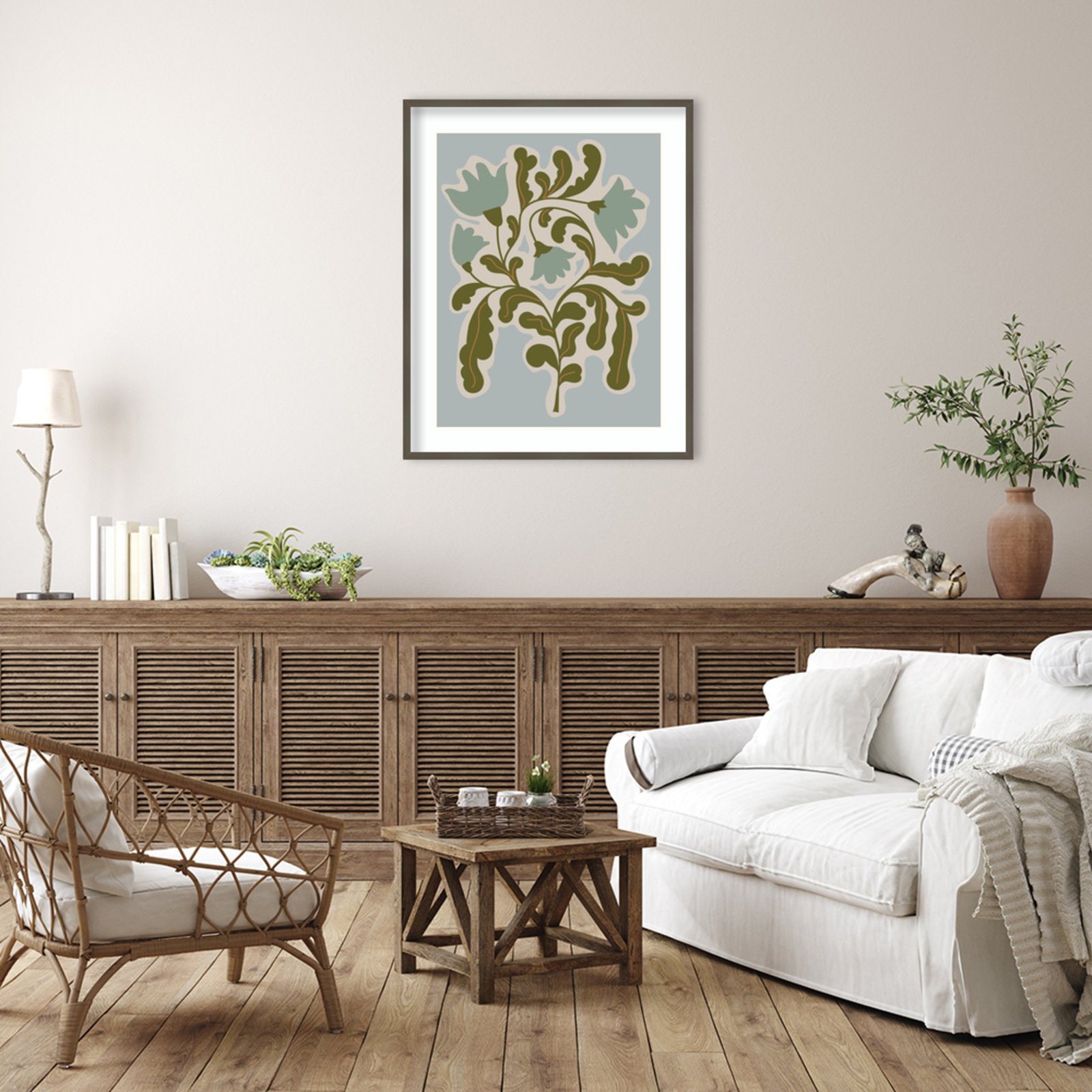 Expressive Abstract House Plant Playful Blue Framed On Paper by The Creative Bunch Studio Print, Gray, 41" H x 33" W x 1" D