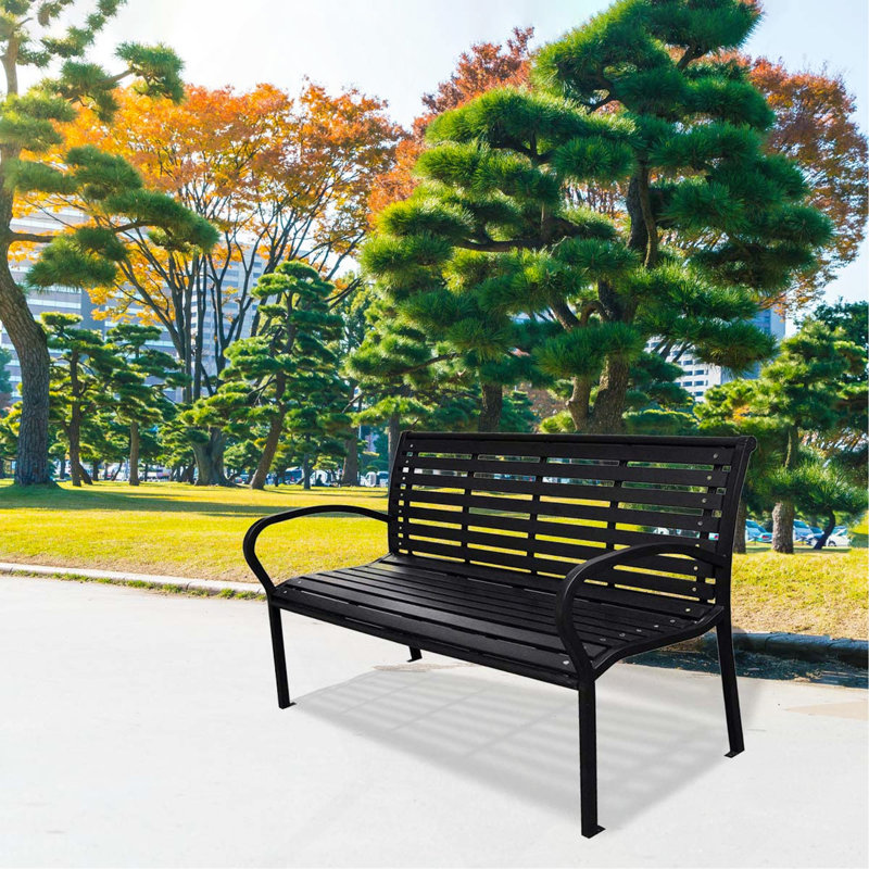 45.7in. Patio Bench Black Steel and WPC