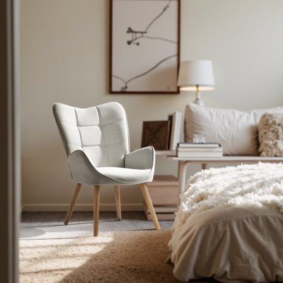 Élégante coiffeuse à oreilles rembourrée avec pieds en bois, parfaite pour la chambre à coucher et la table de maquillage