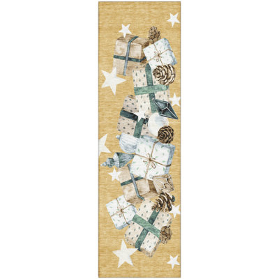 Premium Machine Washable Castillon AMF1825 Stars and Presents Holiday Rug