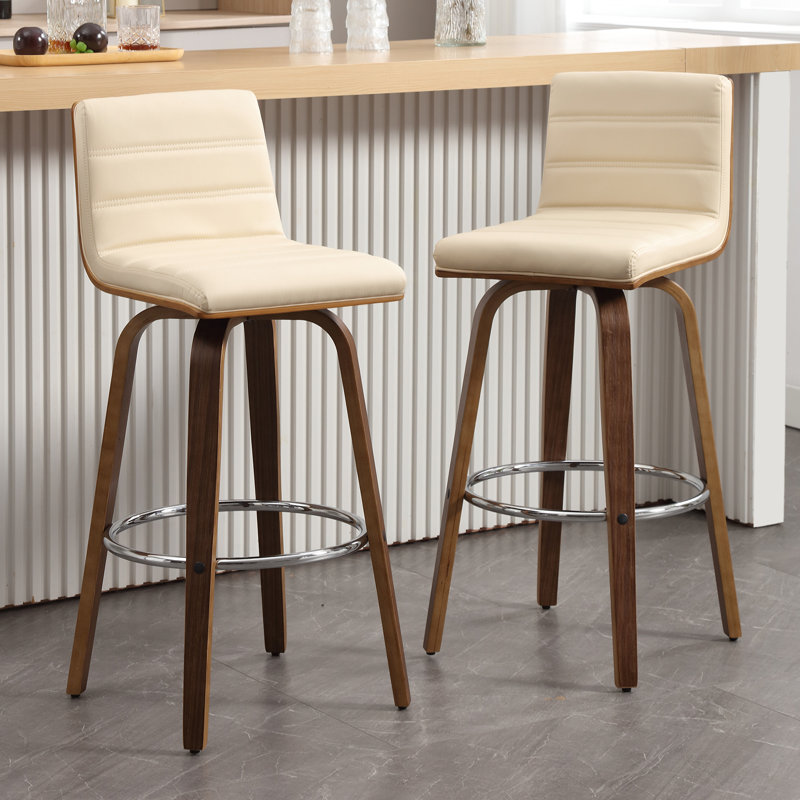 Mariea Swivel Upholstered Counter Stool, Beige, Bar Stool (29" Seat Height)