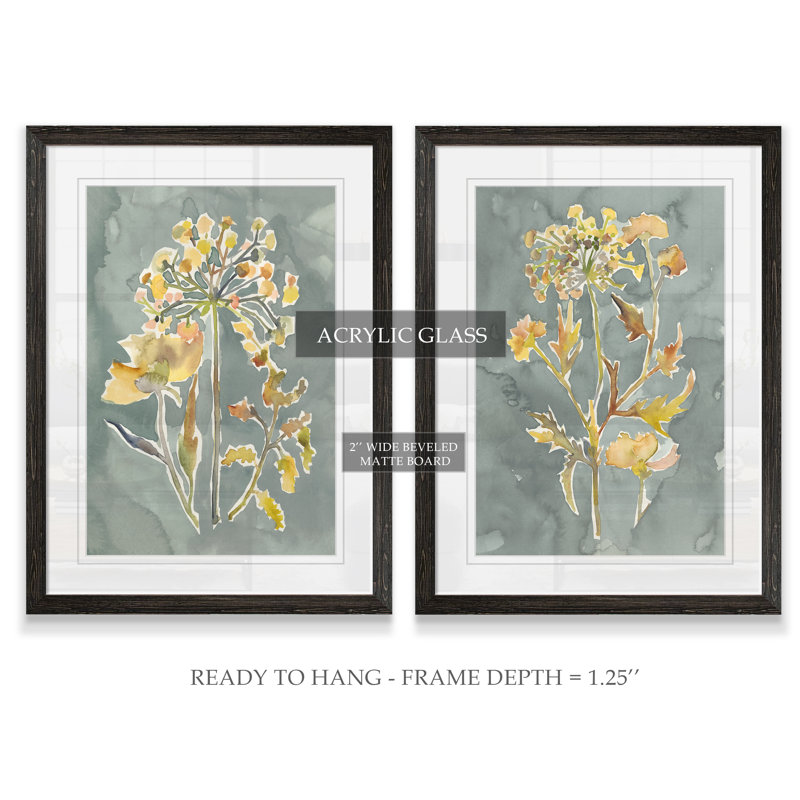 «Collection Florals I», ensemble de 2 reproductions d'art encadrées, H 20 po x l 16 po, Toile avec encadrement ébène