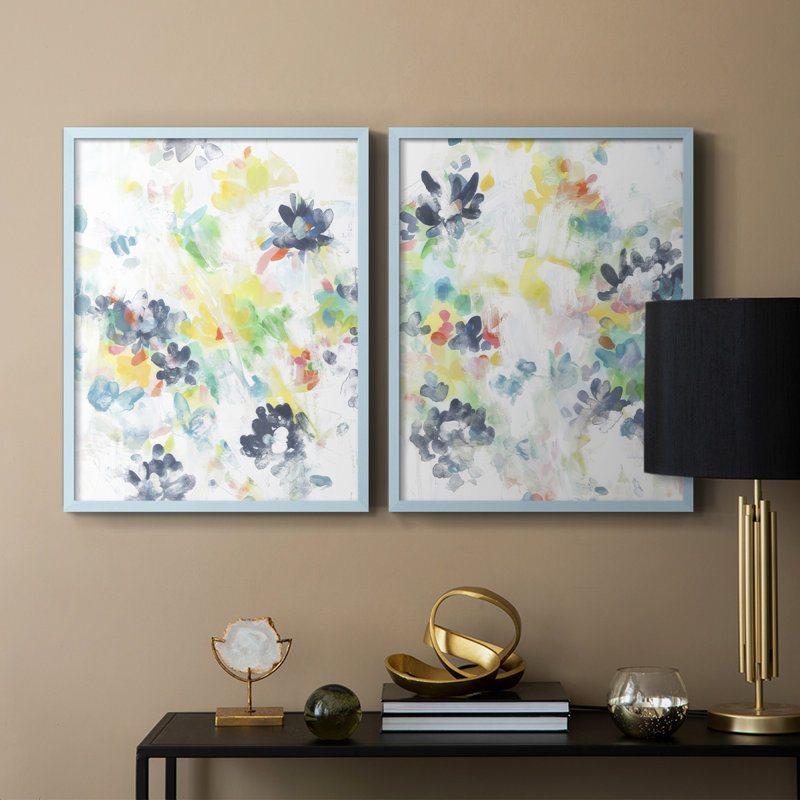 Motif de fleurs murales I - impression encadrée de qualité supérieure - prête à être accrochée - aucun clou requis - aucun clou requis