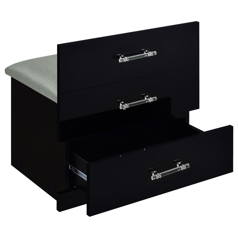 Cushign 3-drawer Makeup Vanity & Stool Set, Black
