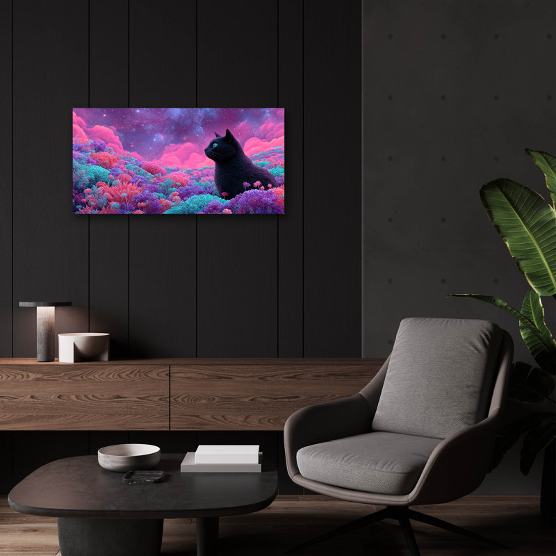  «Black Cat Cosmic Meadow» par Ann Klee, art mural en verre acrylique, 24 po x 12 po, H 12 po x l 24 po