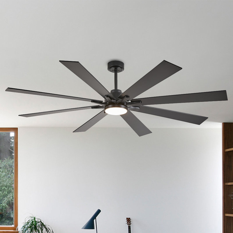 Liosbel Industrial Dc Motor Ceiling Fan With Light,Large Ceiling Fan With 8 Reversible Blades,2 Downrods,6-speed Remote Control,Home Or Commercial Ceiling Fans for Porch/Garage/Shop