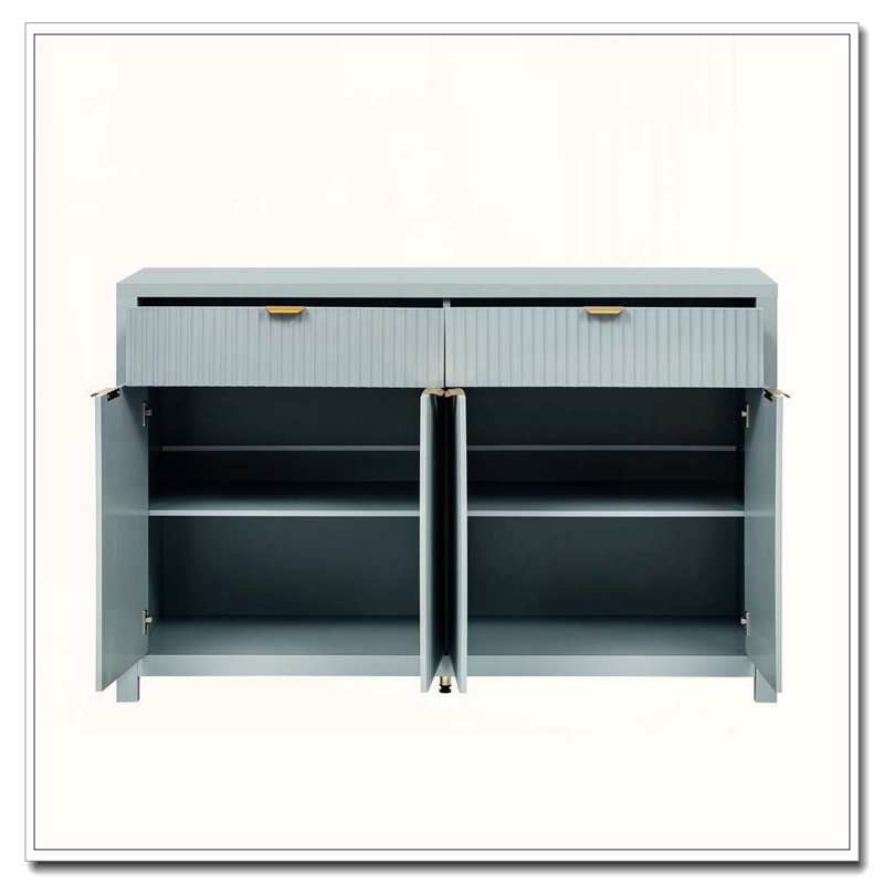 Modern Wave-Pattern Sideboard with 2 Drawers, 4 Doors, and Adjustable Shelves, Cyan