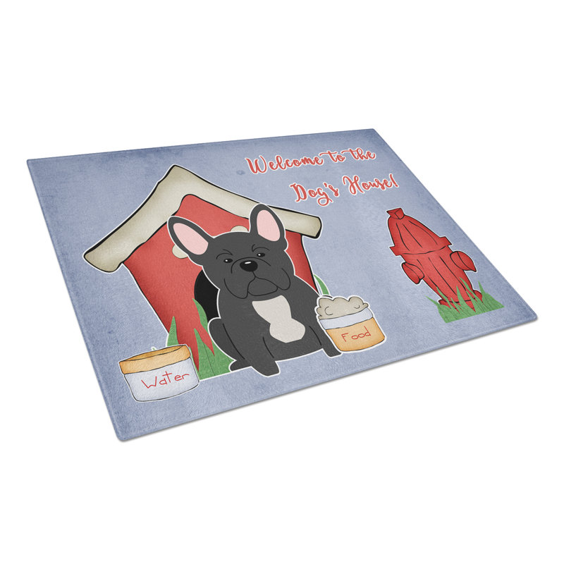 Planche à découper french bouledogue en verre caroline Dog House, Noir