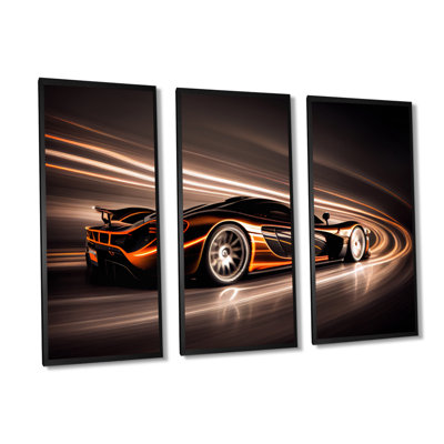«Futuristic Orange McClaren Sports Car Racing II», reproduction sur toile de 3 pièces