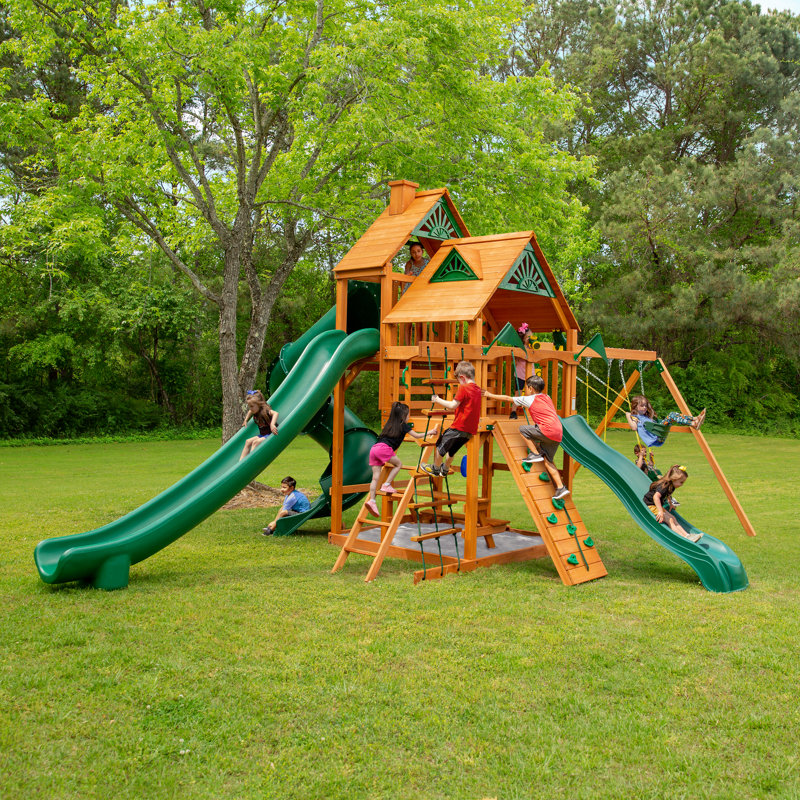 Great Skye II Swing Set - Professional Installation Available, Natural, Tongue and Groove Wood Roof, No