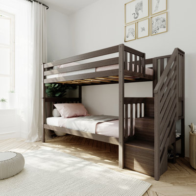 Lit superposé standard en bois massif avec escalier Bolles