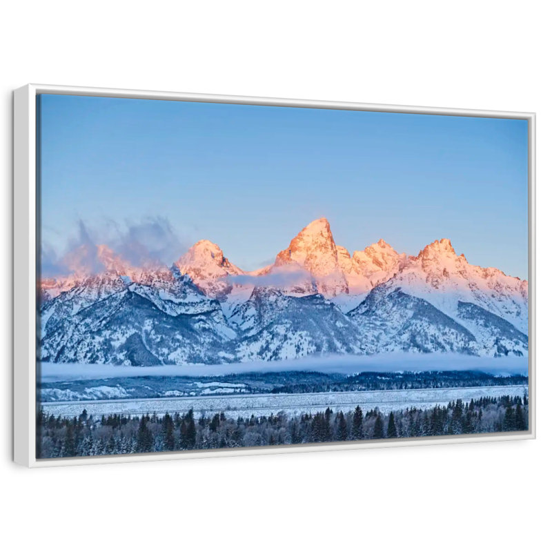 Grand Tetons congelés, Cadre flottant blanc, 37 po x 25 po