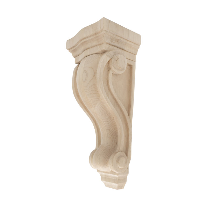 13 in x 5-3/8 in x 4-1/2 in Unfinished Large Solid Classic Traditional Plain Wood Corbel, Hard Maple