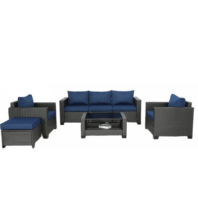 Vionette 145 Wide Outdoor Wicker Patio Sectional with Cushions -  Red Barrel StudioÂ®, 222C744289D24A02A9C0A968D7744854