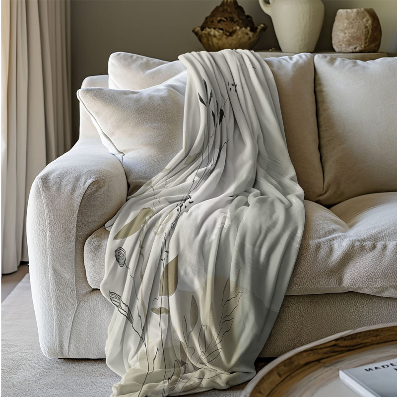 Subtle Sage Blossoms - Couverture sherpa de qualité supérieure 1 pièce, Grand lit