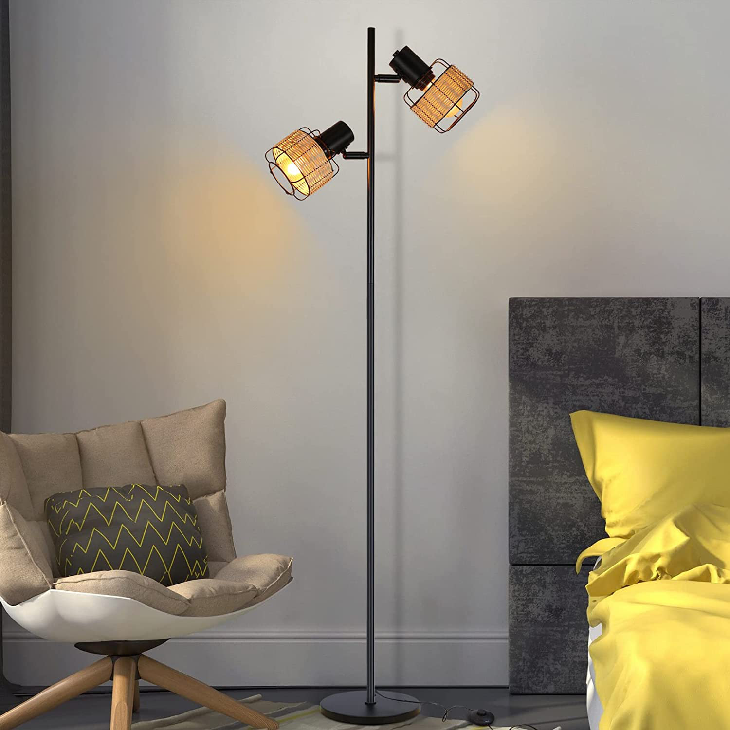 Home schwarz boho Leuchtmittel) Stehlampe aus Metall E27 Landhaus - Sansibar (Ohne Rattan