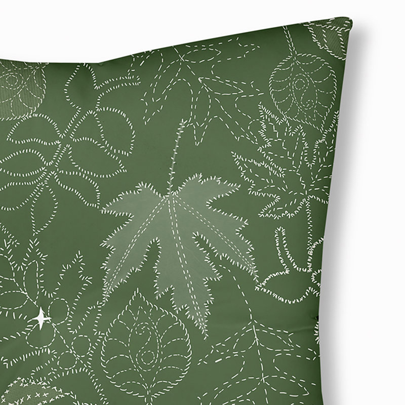 287_Oreiller capitonné à motif de feuilles d'automne, Vert, 30 po x 30 po