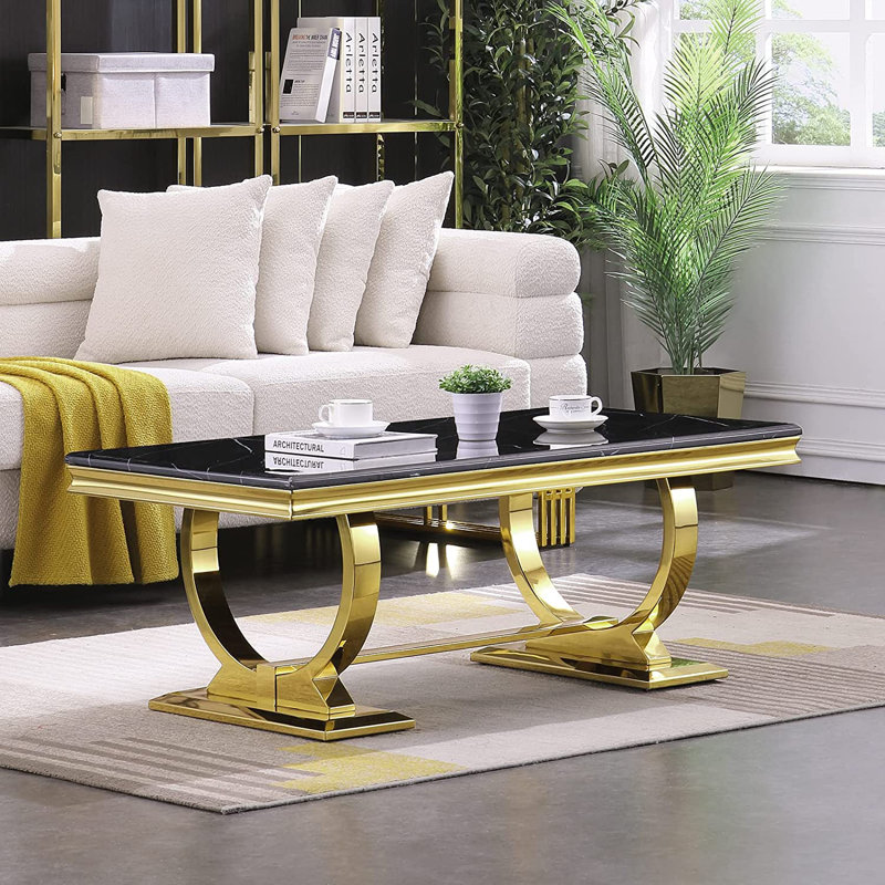 Lisandru Single Coffee Table, Black, Gold