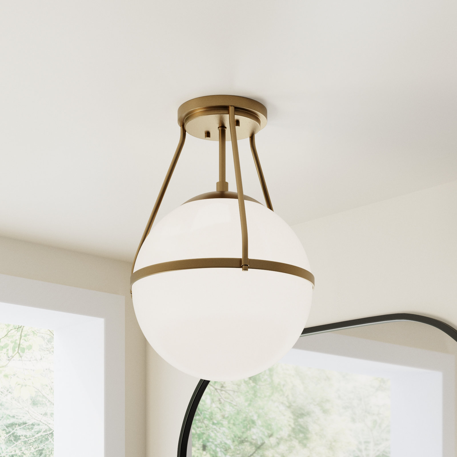 Amirah Single Light Semi Flush Mount, Natural Brass