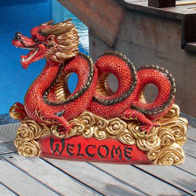 Asian Zen Dragon Garden Welcome Statue