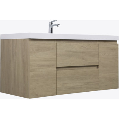 Meuble-lavabo mural de 48 po avec lavabo, meuble-lavabo mural moderne avec lavabo en résine et tiroirs à fermeture en douceur, 24V11-48AG