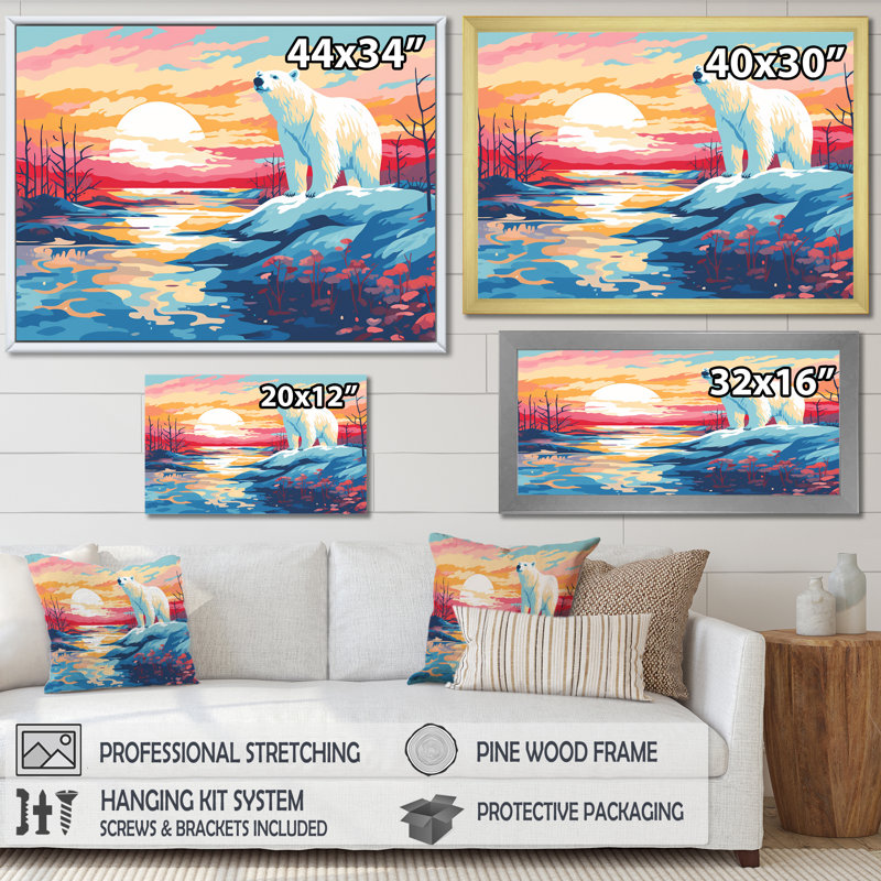 «Sunrise Bear», art mural, Cadre flottant doré, H 24 po x l 32 po x P 1 po