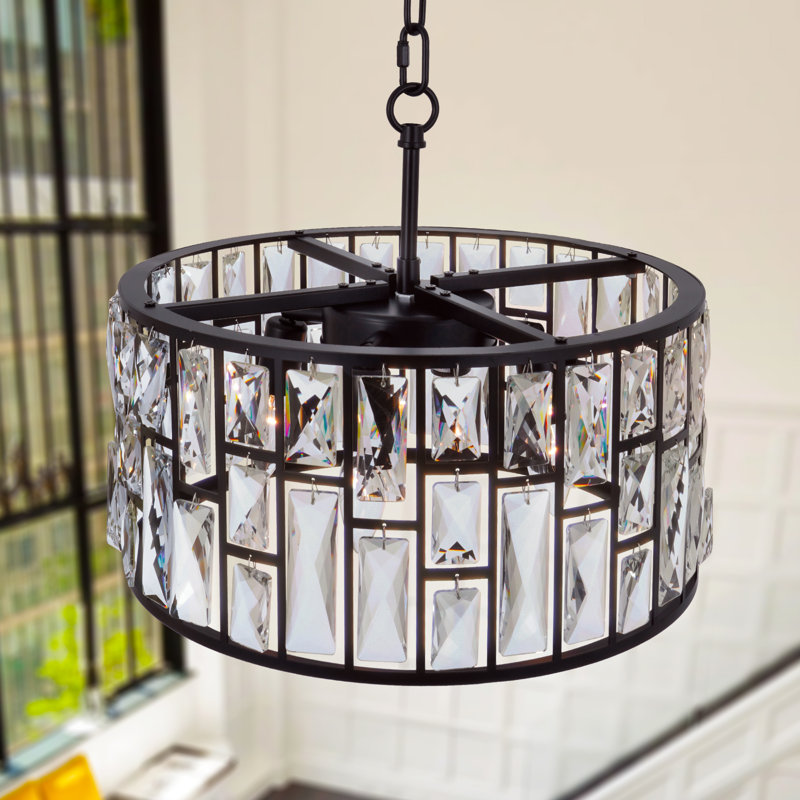16" Modern 4-light Drum Crystal Chandelier Dimmable