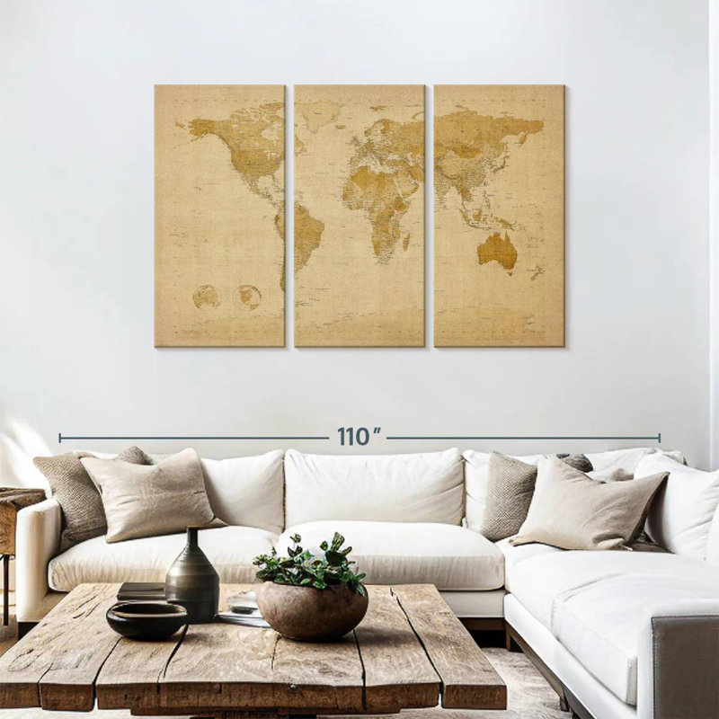 Carte du monde Aliaz style antique I, H 48 po x l 74 po