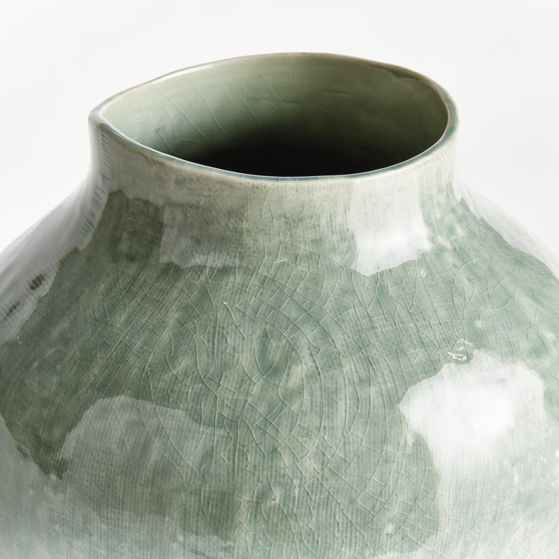 Handmade Ceramic Table Vase, Blue, 15.25" H x 10.25" W x 10.25" D