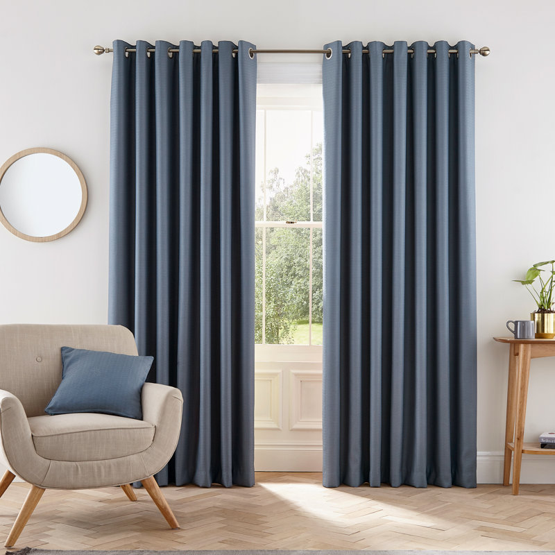Eden Eyelet Room Darkening Curtains, Blue, 168 W x 183 D cm