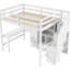 Lit mezzanine double avec bureau en forme de L, tiroirs, armoire et escalier de rangement élégant au design charmant et peu encombrant
