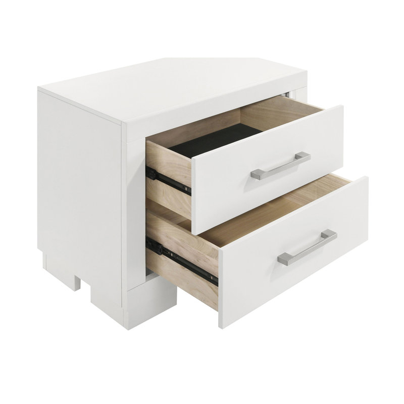 Table de chevet rectangulaire 2 tiroirs blanc cuivre avec poignées barre