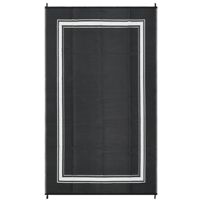 Reversible Outdoor Plastic Area Rug - Waterproof, Mark & UV Resistant, Easy Clean, Modern Mat - 8x10ft - Black and White - USA Specification