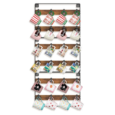 Mug Holder Rack With 24 Movable Plastic Hooks, 3 Pack, (Brown)