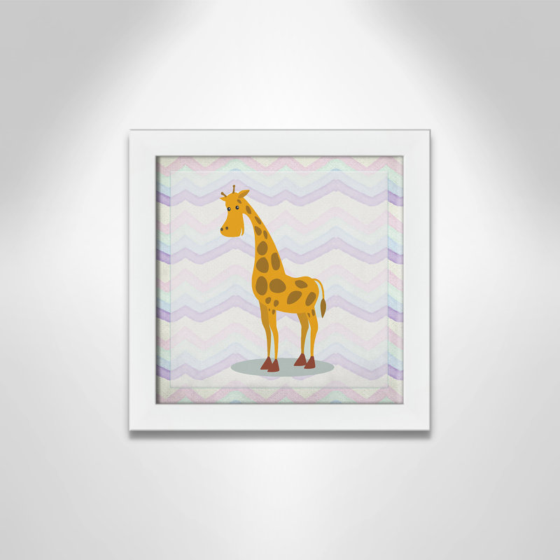 Décalcomanie murale «Pink Giraffe Time», Encadré plat blanc, H 12 po x l 12 po x P 0,6 po