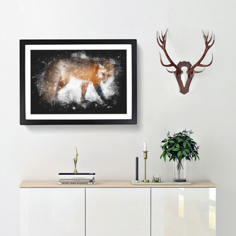 Red Fox In The Winter - Picture Frame Graphic Art, Black Framed, 62cm H x 87cm W x 2cm D
