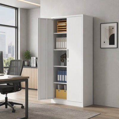 Armoire de rangement en métal 71 pouces H, acier à outils blanc avec portes verrouillables et 4 tablettes réglables pour la maison, le bureau et la salle de classe
