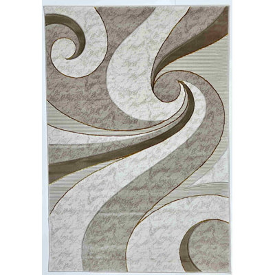 Abstract Thick Area Rug Hand Carved Modern Geometric Carpet Design 8877 Beige 5X7