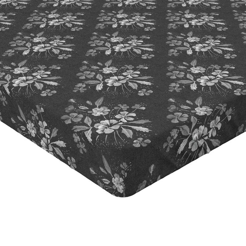 Drap-housse Ambesonne, Gris foncé à fleurs, Drap-housse simple TG